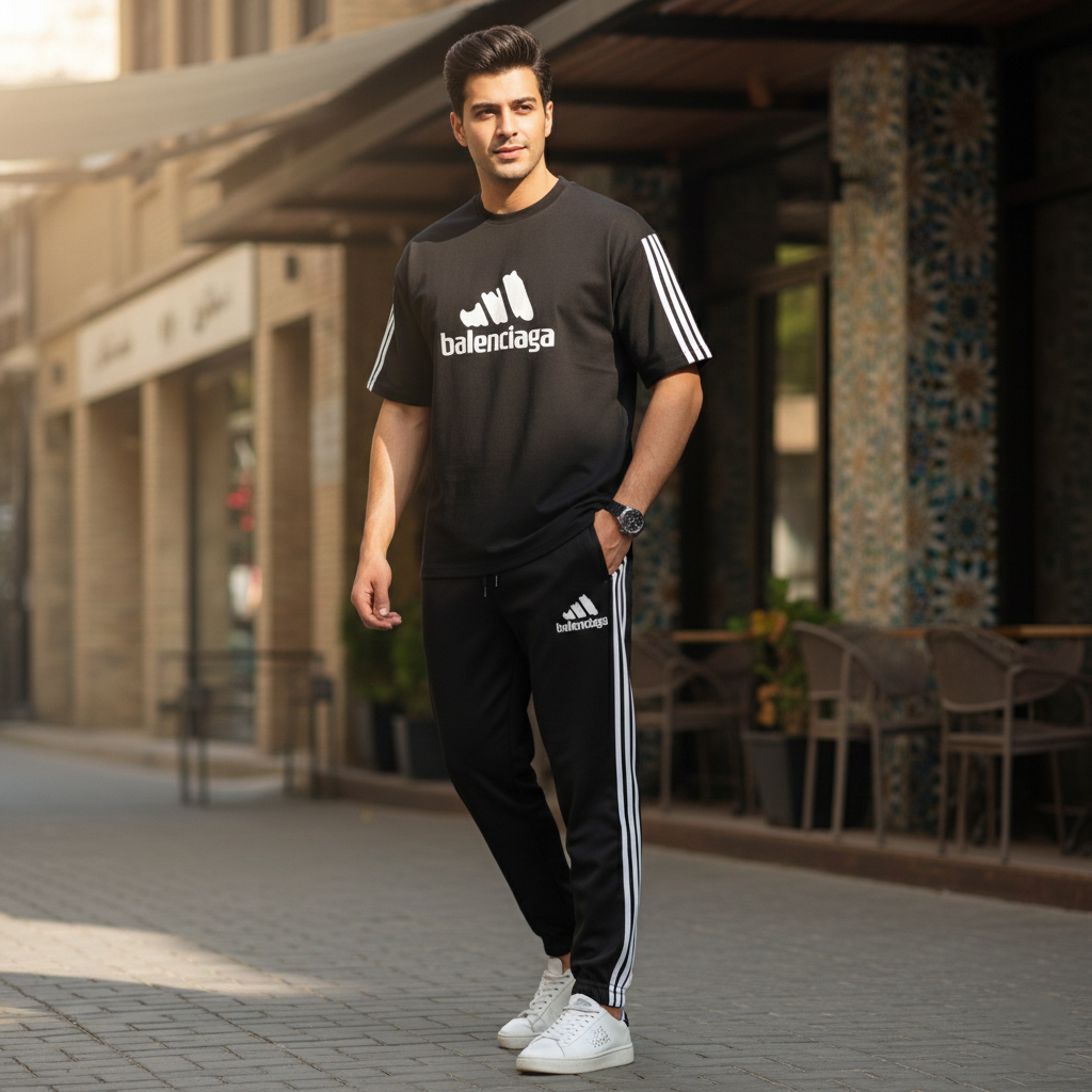 ست تیشرت و شلوار مردانه بالنسیگا مدل Sorena-مشکی