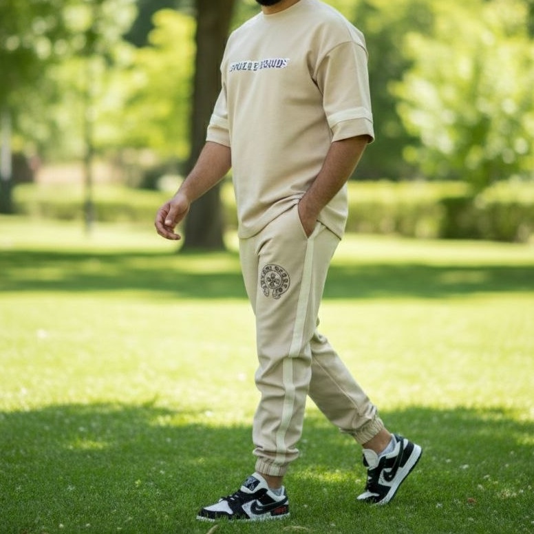 ست تیشرت و شلوار مردانه بنگال کش مدل Salar-کرم